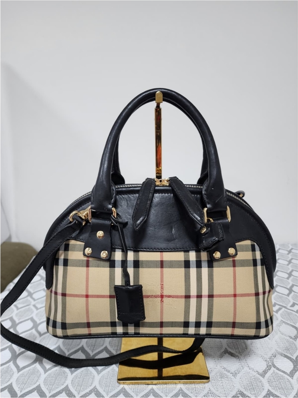 Burberry Bloomsbury Horseferry Check Canvas with Leather Satchel Bag Black/Beige